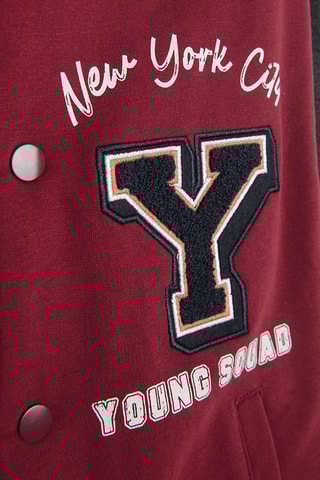 Baseball jasje met capuchon - Rood en Gemêleerd Donkergrijs