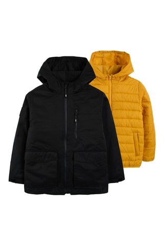 2-in-1 Parka - Zwart en Mosterdgeel