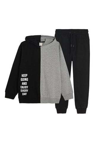 Sweater met Capuchon en Joggingbroek - Zwart en Gemêleerd Grijs