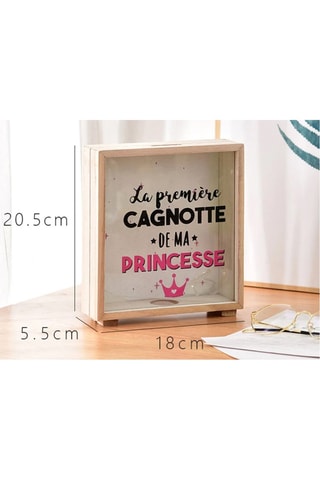 Tirelire cadre en bois Princesse - 20,5 x 18 x 5,7 cm