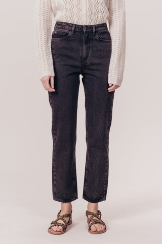 Jean droit 7/8 taille haute Plantain Noir