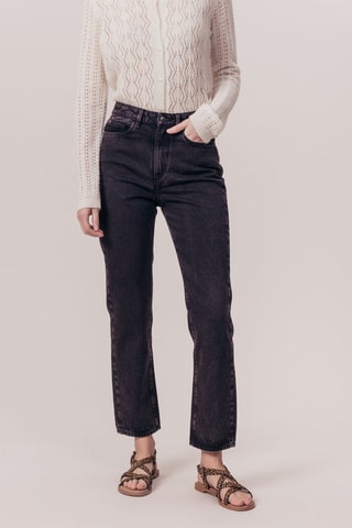 Jean droit 7/8 taille haute Plantain Noir