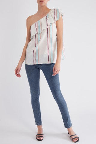 Top asymétrique Teophila - Blanc et bleu