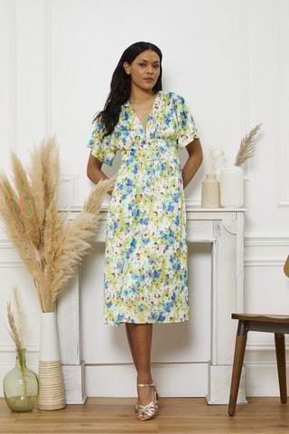 Robe midi Reva - Blanc et turquoise