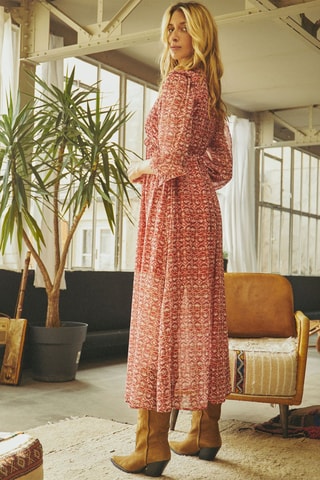 Robe longue Rive - Rouge brique et blanc