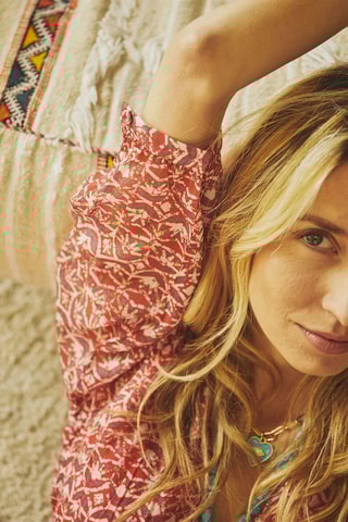 Robe longue Rive - Rouge brique et blanc