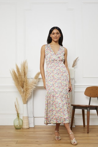 Robe longue Rafaella - Rose et blanc