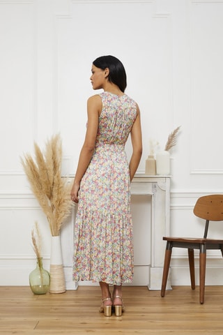 Robe longue Rafaella - Rose et blanc