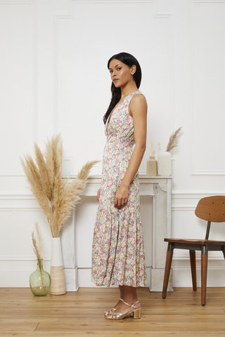 Robe longue Rafaella - Rose et blanc