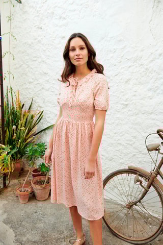 Robe midi Romaine - Orange et rose