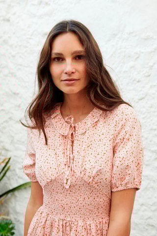 Robe midi Romaine - Orange et rose