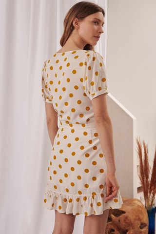 Jupe portefeuille en lin taille haute Jerez - Moutarde et blanc