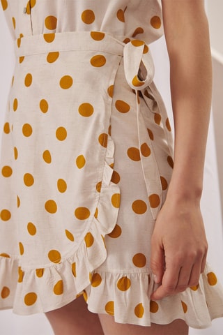 Jupe portefeuille en lin taille haute Jerez - Moutarde et blanc