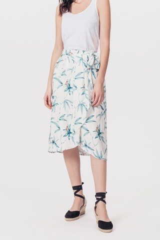 Jupe portefeuille taille haute Jules - Blanc et bleu