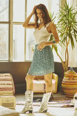 Jupe plissée taille haute Janelle - Bleu