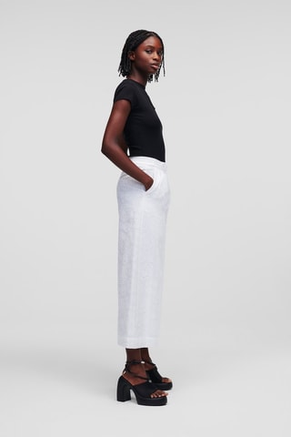 Pantalon en broderie anglaise taille haute - Blanc