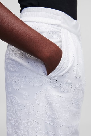 Pantalon en broderie anglaise taille haute - Blanc