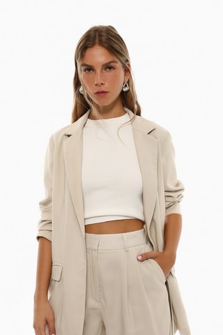 Pantalon carotte taille haute - Beige