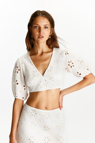 Crop top met Engelse borduursels - Wit