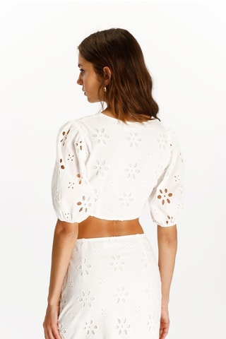 Crop top met Engelse borduursels - Wit