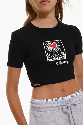 T-shirt cropped Keith Haring - Noir