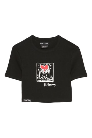 T-shirt cropped Keith Haring - Noir
