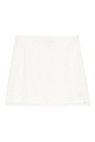 Jupe droite en broderie anglaise taille haute - Blanc