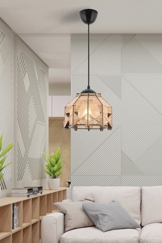 Suspension en bois Jutta Jute - Noir et camel - 45-60 W