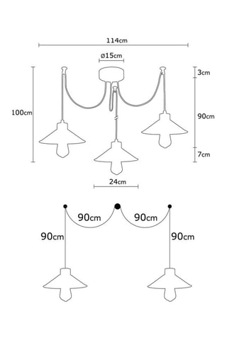 Suspension araignée Manavgat - Noir et cuivré - 3 x 100 W