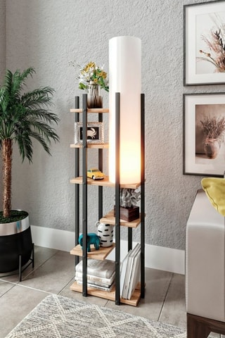 Lampadaire - Imitation noyer et marron - 60 W