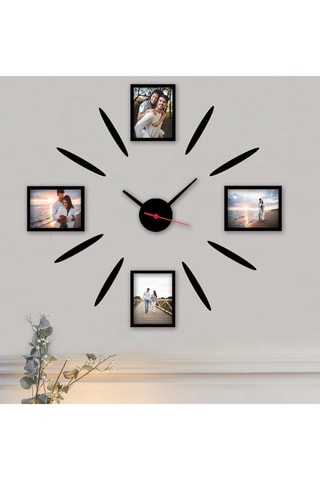 Horloge avec 4 cadres photos - Noir