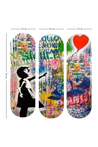 Triptyque "La Fille au ballon rouge" Banksy - 20 x 70 cm