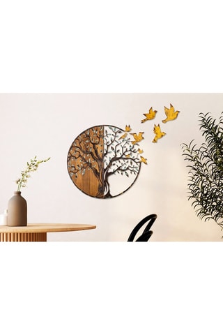 Décoration murale en bois - 92 x 71 x 3 cm - Naturel et noir