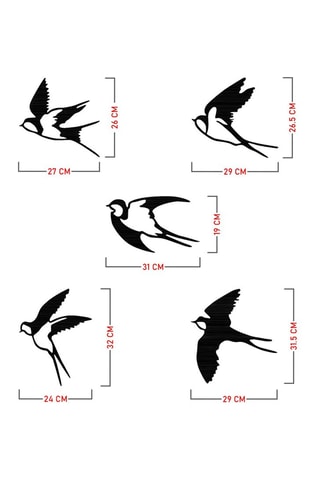Décoration murale 5 oiseaux - 27 x 26 cm - 29 x 26,5 cm - 31 x 19 cm - 24 x 32 cm - 29 x 31,5 cm - Noir
