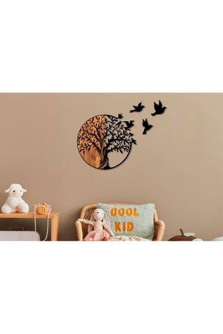 Décoration murale en bois - 92 x 3 x 71 cm - Noir et naturel