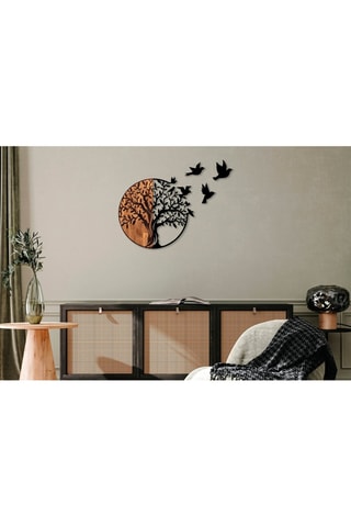 Décoration murale en bois - 92 x 3 x 71 cm - Noir et naturel