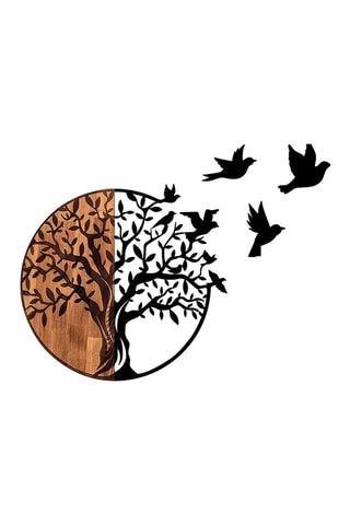 Décoration murale en bois - 92 x 3 x 71 cm - Noir et naturel