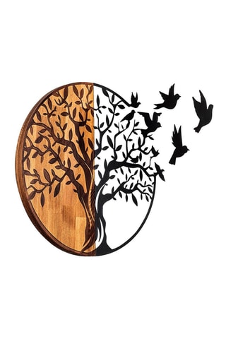 Décoration murale en bois - 92 x 3 x 71 cm - Noir et naturel