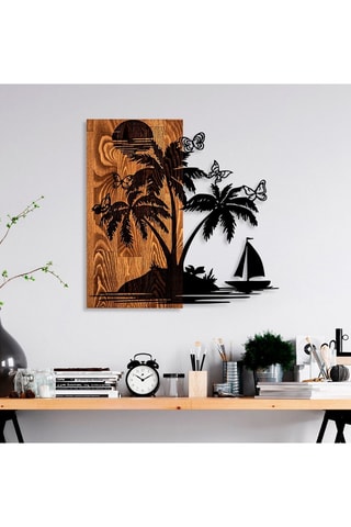 Décoration murale en bois Holiday island - 58 x 57 cm - Naturel et noir