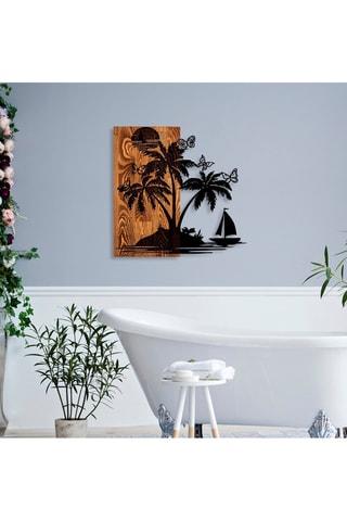 Décoration murale en bois Holiday island - 58 x 57 cm - Naturel et noir