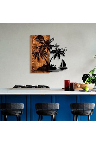 Décoration murale en bois Holiday island - 58 x 57 cm - Naturel et noir