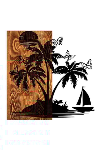 Décoration murale en bois Holiday island - 58 x 57 cm - Naturel et noir