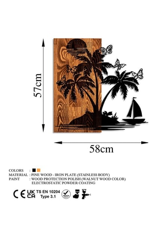 Décoration murale en bois Holiday island - 58 x 57 cm - Naturel et noir
