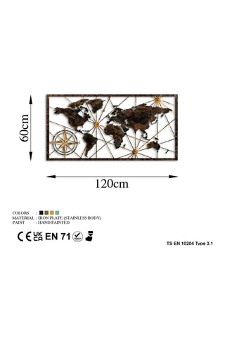 Décoration murale World Map - 120 x 60 cm - Marron
