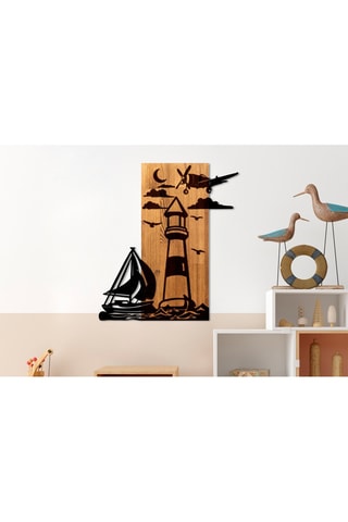 Décoration murale en bois - 52 x 58 x 3 cm - Naturel et noir