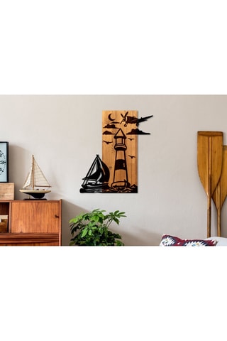 Décoration murale en bois - 52 x 58 x 3 cm - Naturel et noir