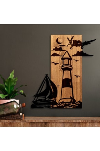 Décoration murale en bois - 52 x 58 x 3 cm - Naturel et noir