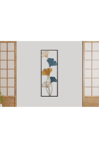 Décoration murale Fleurs - 32 x 5 x 90 cm - Bleu et doré