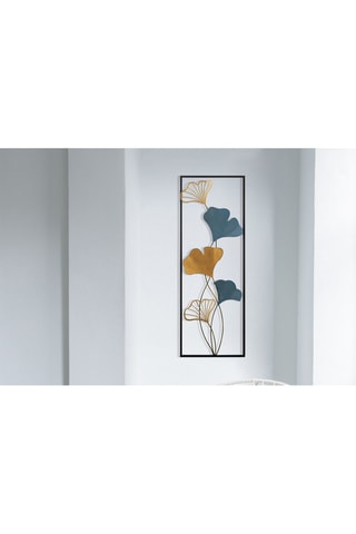 Décoration murale Fleurs - 32 x 5 x 90 cm - Bleu et doré