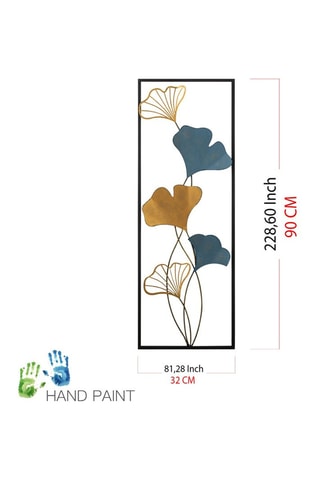 Décoration murale Fleurs - 32 x 5 x 90 cm - Bleu et doré